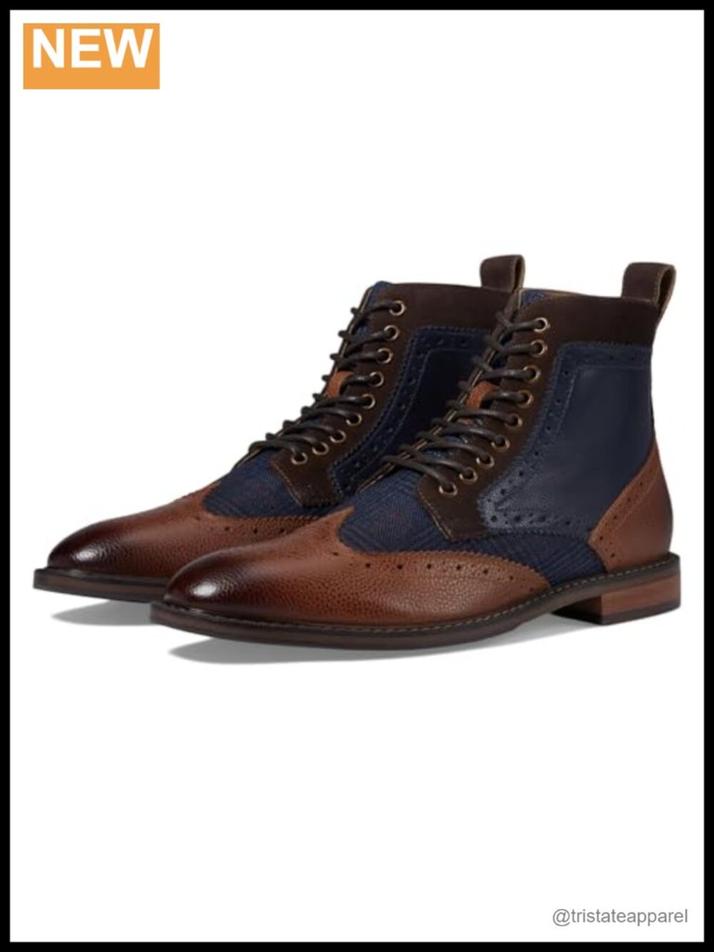Mens Leather Wing Tip Ankle Boot with Removable Footbed & Arch Support
